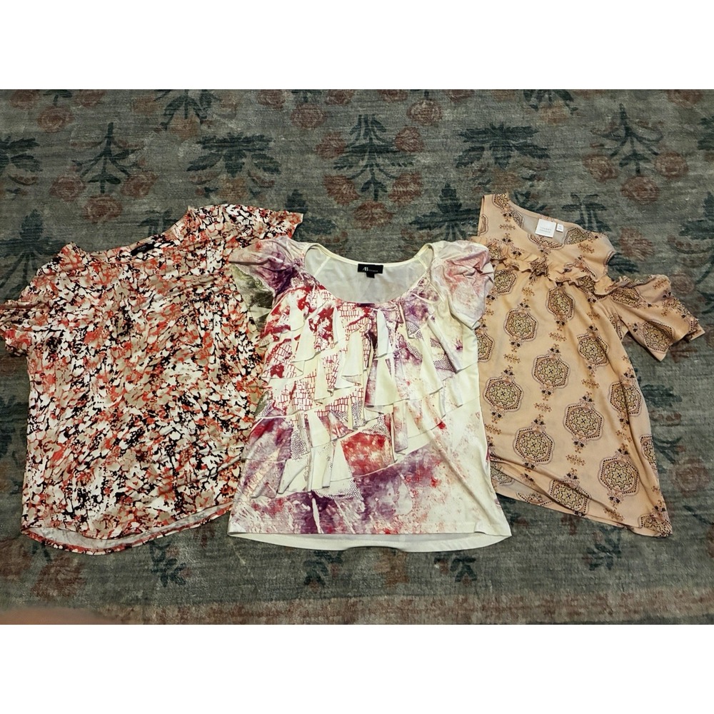 Lot Of 3 Womens Tops Medium Blouse Short Sleeve Ruffles Lauren Conrad AB Studio